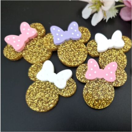 Minnie Glitter dorado con lazo pastel