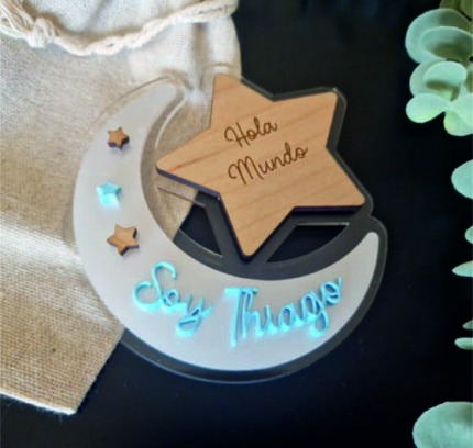 Placa Hola Mundo Luna y Estrella